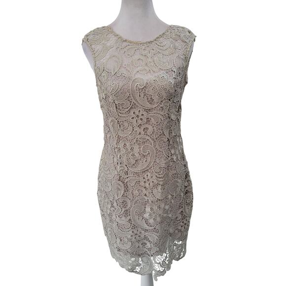 Alna be Size M Ivory Lace Overlay Bodycon Cocktail Dress Wedding Rehearsal - Picture 1 of 8